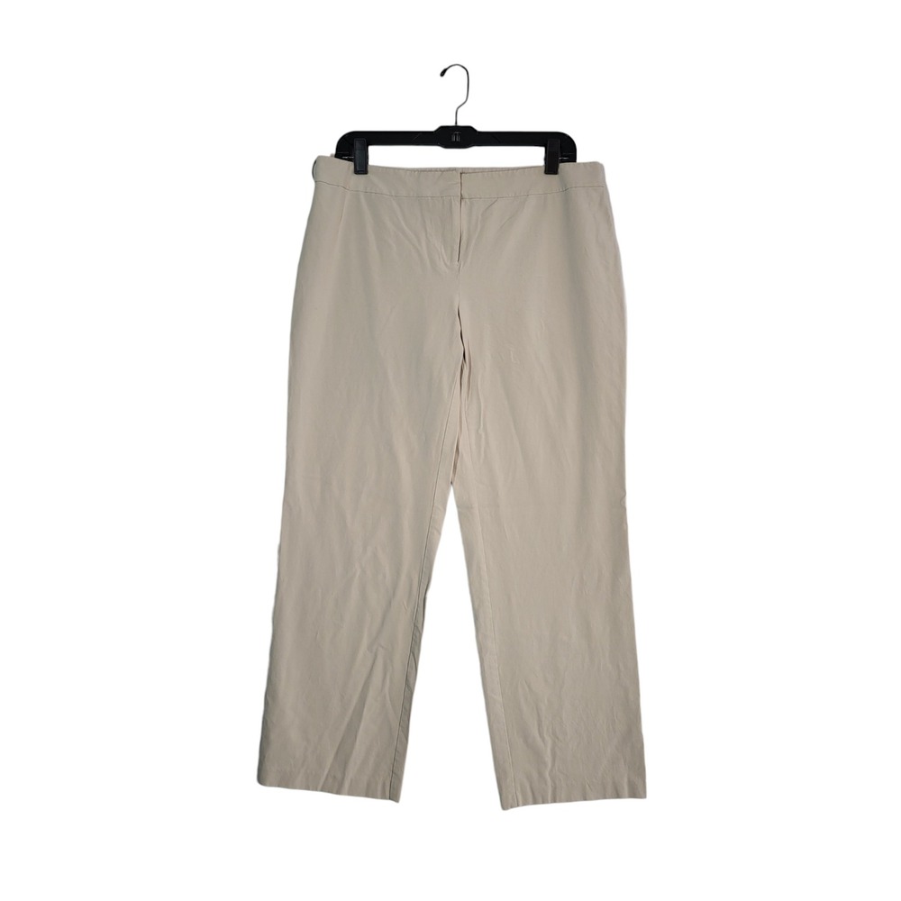 Eileen Fisher Crop Pants Petite L Tan Beige Rayon Stretch Straight Leg Trousers